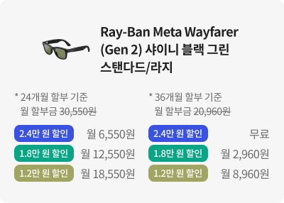 Ray-Ban Meta Wayfarer (Gen 2) 샤이니 블랙 그린 스탠다드/라지