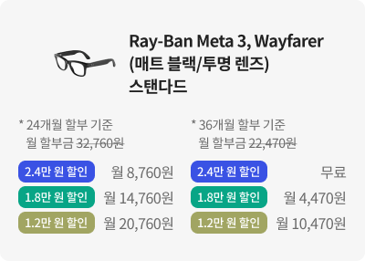 Ray-Ban Meta 3, Wayfarer(매트 블랙/투명 렌즈)스탠다드